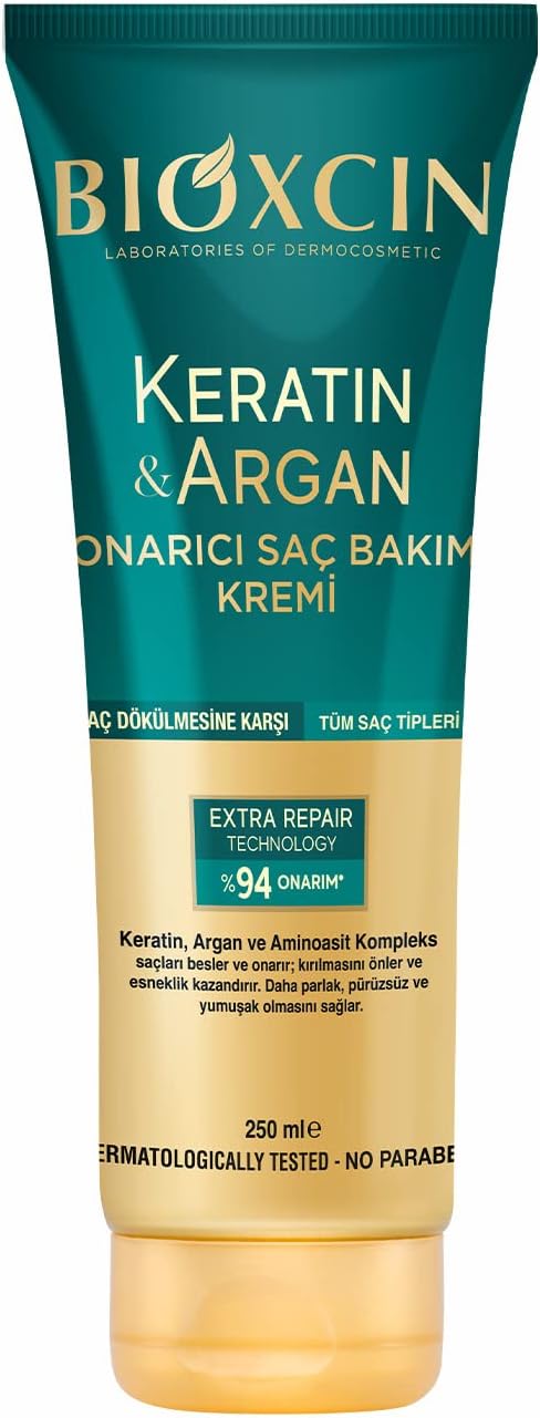 Bioxcin Keratin & Argan Onarıcı Saç Bakım Kremi – Yıpranmış ve Hasar Görmüş Saçlar İçin – 250 ml – BioComplex B11, Hidrolize Keratin ve Argan Yağlı