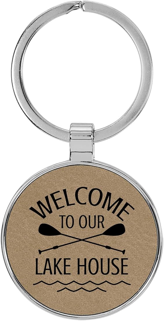 Welcome to our Lake House Laser Engraved Leatherette Keychain Backpack Pull - 1.5 x 3 Inches