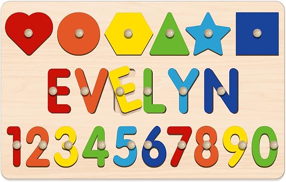 Personalized Name Puzzle for Toddlers 1-3, Custom Wooden Montessori Toys for Baby Boys & Girls, Educational Birthday Gifts for 1 Year Old, Easter Gift with Engraved Message