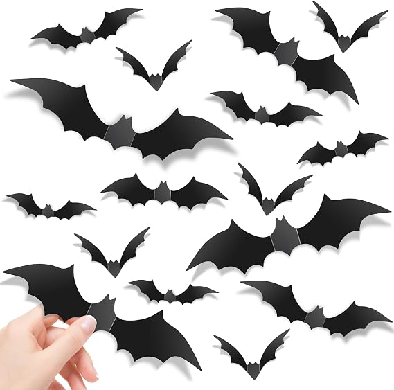 140Pcs Bats Halloween Decor, Real Scary Bat Stickers for Halloween Party