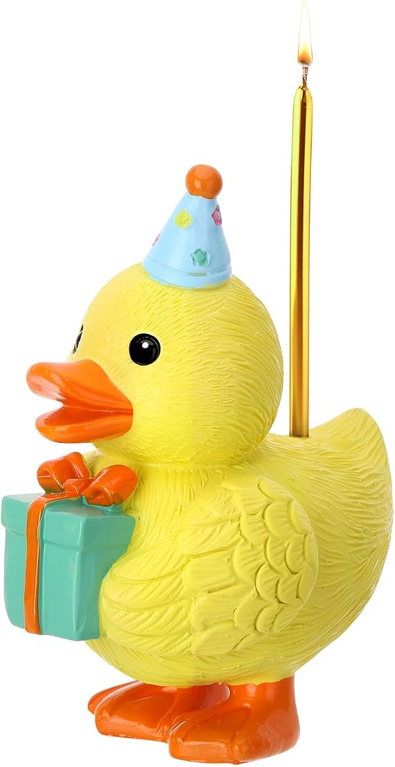 Little Yellow Duck Cake Candle Holders, 3.15 Inch Cute Cake Topper | Mini Resin Duck Stand Candlestick Birthday Party Supplies for Baby Shower Birthday Party Celebration