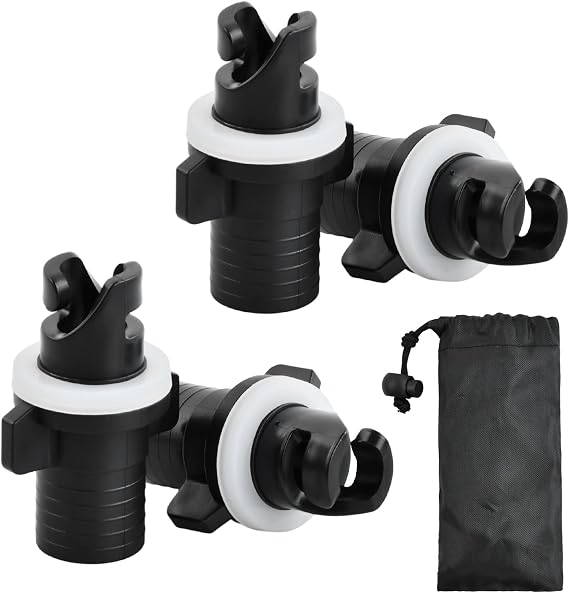 4PCS Boat Foot Pump Hose Adapter, H-R Valve Kayak Adapter, Inflatable Kayak Pump Hose Adapter, Plastic Air Valve Adapters for Boat Dinghy Stand Up Paddle Kayak (Black)