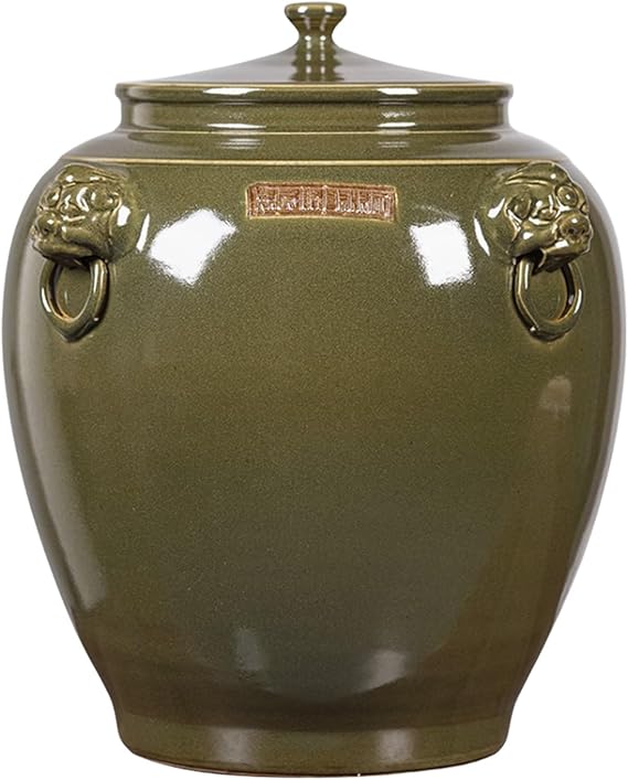 YVYKFZD Ceramic Rice Bucket with Lid, Chinese Rice Container Ceramic Rice Cylinder, Sealed Food Storage Container Rice Jar, Retro Rice Storage Box Grain Dispenser, for Flour, Corn, Tea(50KG)