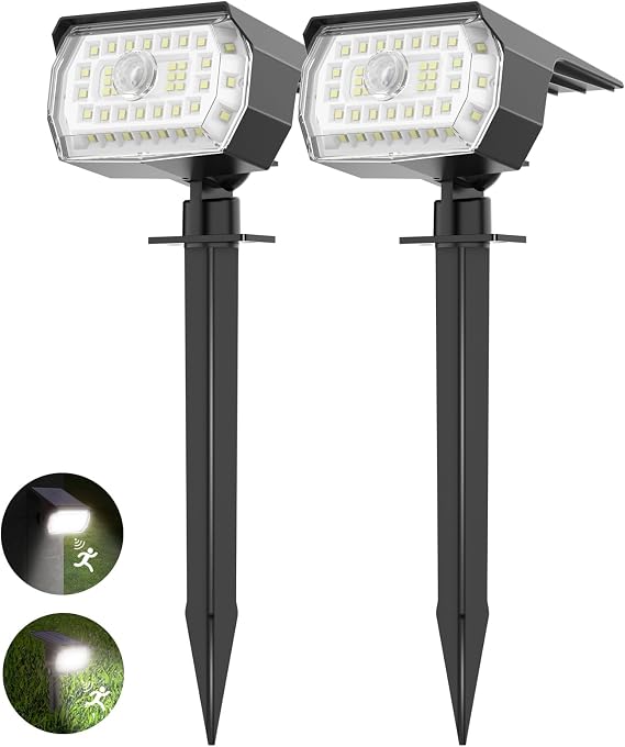 Solar Motion Sensor Lights Outdoor - 43LED Solar Spotlights 650LM, Cold White 650K IP65 Waterproof Wireless, Yard Driveway Walkway2 Pack [Energy Class A]