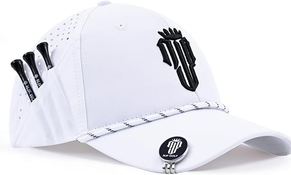 NJF Golf Performance Hats for Men with Tee Holder & Magnetic Ball Marker | Lightweight Adjustable Rope Mens Golf Cap | Hook and Loop Style | Breathable Moisture-Wicking Golfing Hats