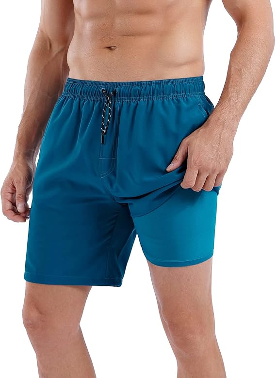 MILANKERR 7 inch Mens Swim Trunks with Compression Liner,Mens Swimming Trunks with Boxer Brief Liner Quick Dry Swim Shorts