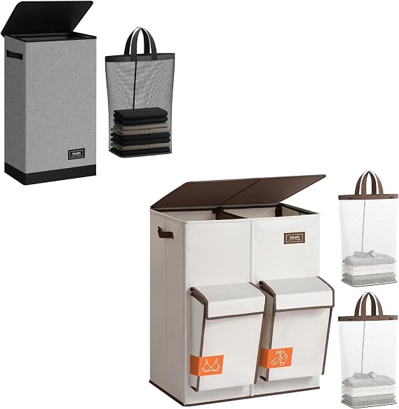SOLEDI 180L Double Laundry Hamper with Lid and 70L Slim Laundry Hamper with Lid and Removable Bag