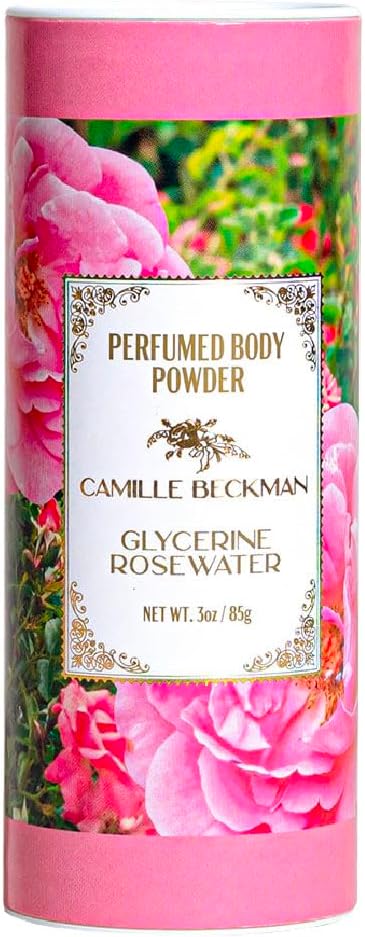 Camille Beckman Glycerine Rosewater Talc-Free Dusting Powder, 3 oz | Perfumed dusting; potato & cornstarch; soft tea-rose scent; family owned USA