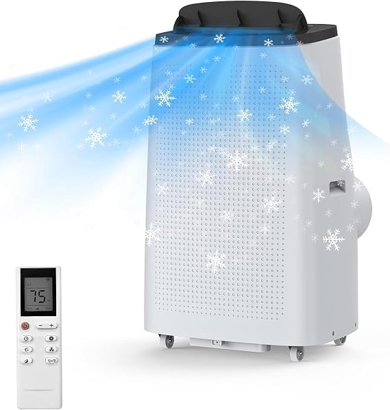 14000BTU Portable Air Conditioner, Cool/Fan/Dry 3-in-1 Portable AC Unit up to 750 Sq with Sleep Mode and Remote Control, 24H Timer, Easy Installation and Ultra Quiet AC for Bedroom, Office