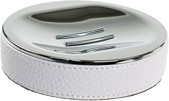 Gedy Alianto Color Round Soap Dish Made from Faux Leather, White