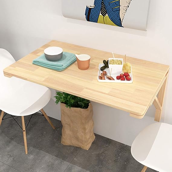Folding Wall-Mounted Table Solid Wood Dining Tables Foldable Computer Desk Learning Table Study Desk for Study, Bedroom, Bathroom or Balcony Size Optional