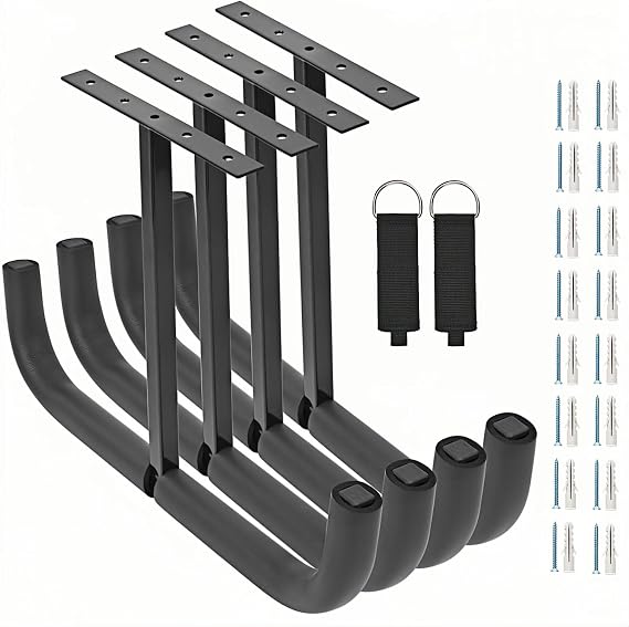 Overhead Garage Storage Hooks, Heavy Duty Double Ceiling Rack for Lumber Ladder Bikes Tires & Other Bulky Items (4, 42cm)