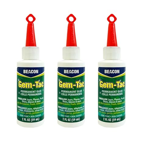 BEACON Gem-Tac Premium Quality Adhesive for Securely Bonding Rhinestones and Gems - Water-Based, UVA Resistant, 2-Ounce, 3-Pack