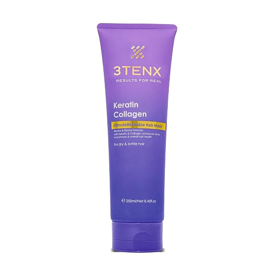 3Tenx UltimateRevitalize Hair Mask Strengthen & Repair Damage, Frizz, Brittle Hair with Keratin, Collagen Salon Grade, Color Safe, Heat Protection No Parabens, Sulphates 250 ml (Pack of 1) White