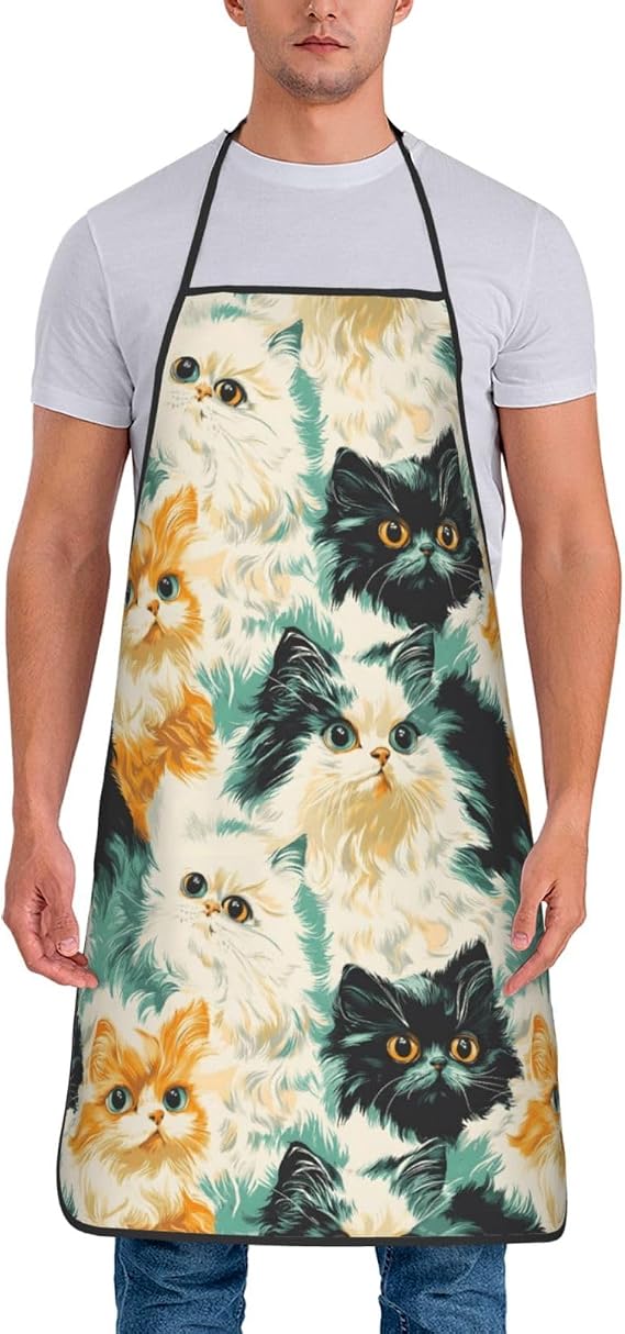 Cute Persian Cats Aprons For Women Men Adjustable Kitchen Chef Cooking Gardening Apron