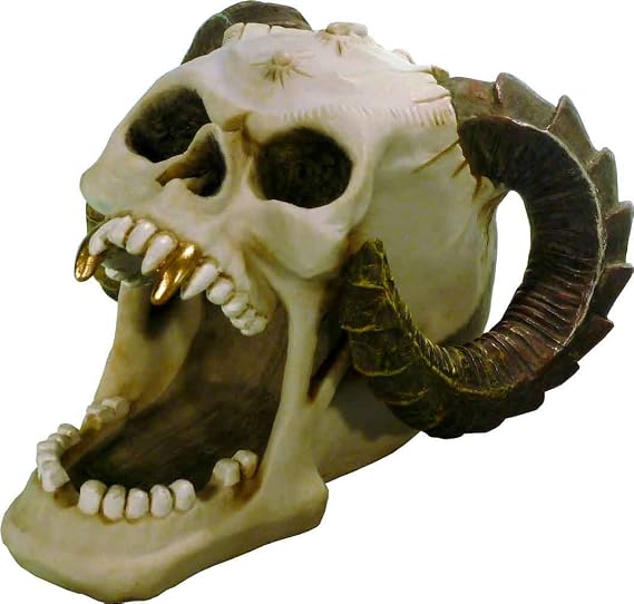Halloween Voodoo Demon Devil Vampire Natural Bone Color Skeleton Skull - Open Mouth - Gifts and Decor Home Bust Statue Brand