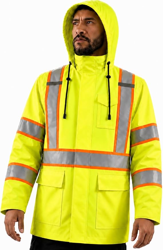 High Vis Lightweight Rain Jacket Men Waterproof Hi Vis Rain Jacket (Yellow,L/XL)