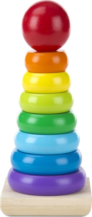 Melissa & Doug Rainbow Stacker Wooden Ring Educational Toy - Wooden Stacking Rings, Stacker Toys for Toddlers Ages 2+