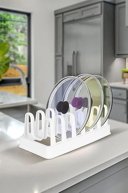 Orret Home Plastik 6 Bölmeli Tencere Kapağı ve Tabak Düzenleyici Organizer, Dolap İçi ve Tezgah Üstü Kapak Organizeri, Mutfakta Düzen Sağlayan Çok Yönlü Depolama Çözümü
