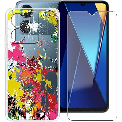 Phone Case  Screen Protector for Xiaomi Poco C65 6.74, Ultra Thin Shockproof Soft Silicone Clear Cover for Xiaomi Poco C65 Case with Tempered Glass - Color Fantasy