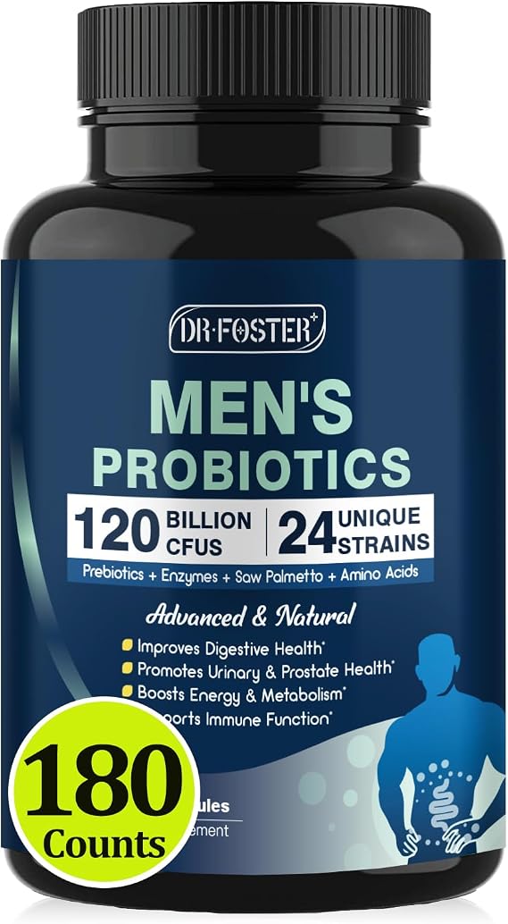 DRFOSTER Probiotics for Men Digestive Health, 120 Billion CFU, 180 Capsules