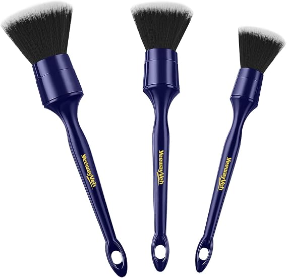 YeewayVeh 3PCS Car Detailing Brush Set, Ultra Soft, Indigo/Black | No Scratch Thick Detail Brushes for Dashboard, Air Vents, Leather Seat & Dusting, Interior/Exterior Car Detailing, 3 Sizes