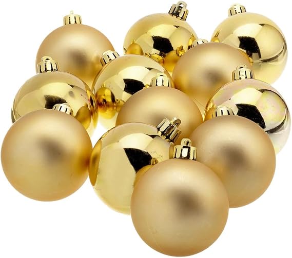 12 Baubles Kaemingk Shatterproof Plain Baubles Pack 12 Light Gold