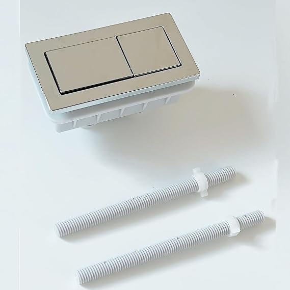 Dual Flush Toilet Button Chrome Rectangular Fix Stuck Broken Running Cistern Button, Adjustable Universal Repair Kit, No Plumber Needed (WK802C)