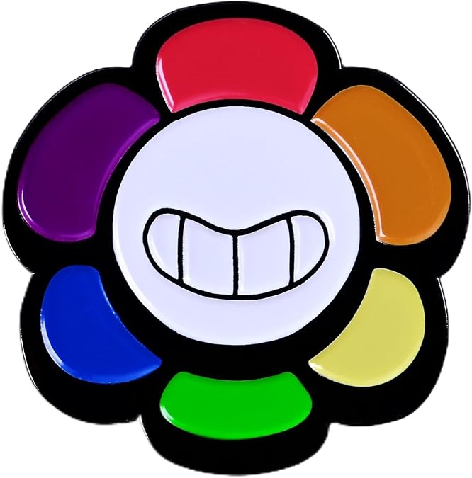 Flower Rainbow Petals Smiley Face Enamel Pin, 1.5 inch