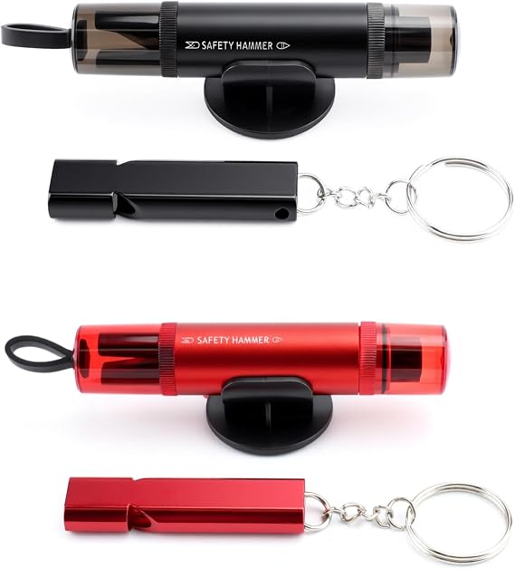2 Pcs Emergency Car Window Breaker and Seatbelt Cutter, Car Emergency HammerCar Safety Hammer Escape ToolCar Glass Breaker and Seatbelt Cutter Tool,Windscreen Breakers with 2 Whistles & 2 Stand 