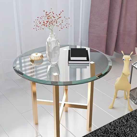 Round Tempered Glass Table Top Clear Glass 1/2" Inch Thick Beveled Polished Edge (Transparent + Glass + 24")