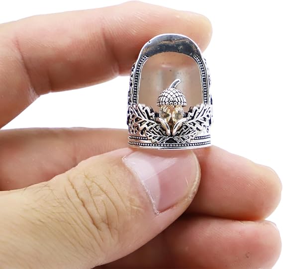 Sewing Thimble Finger Protector, Metal Open Nail Acorn Thimble, Embroidery Needlework Metal Sewing Thimble, DIY Craft Retro Handwork Sewing Thimble (Yellow - (M - 0.67in))