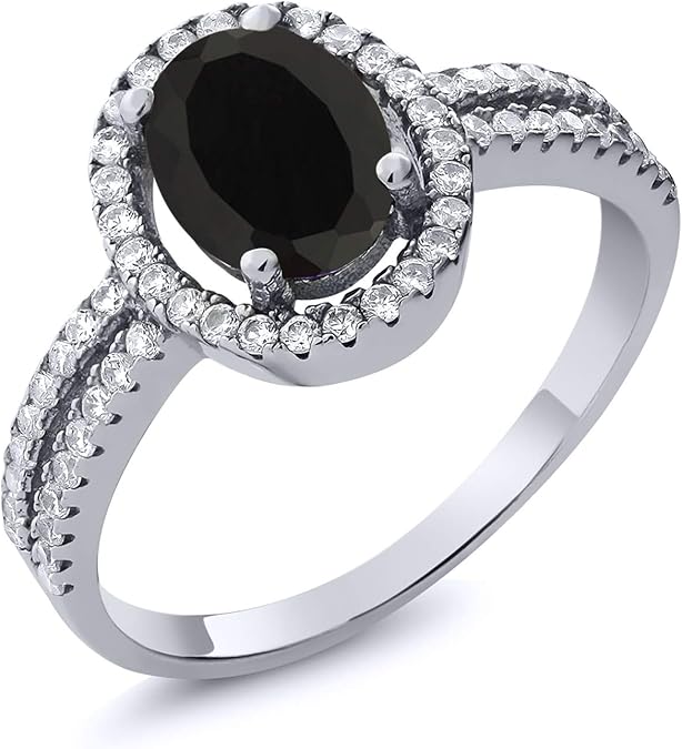 Gem Stone King 925 Sterling Silver Black Onyx Ring For Women (1.85 Cttw, Oval 8X6MM, Gemstone Birthstone)