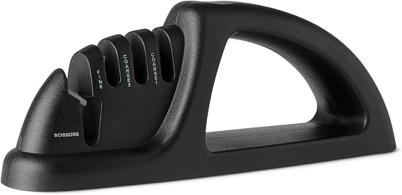 Amazon Basics 4-in-1 Knife Sharpener with Non-Slip Base, Includes Safety Glove