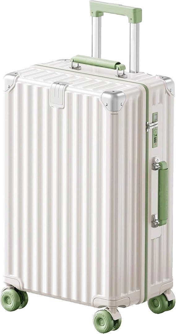 FREEFLY Hard Shell Suitcase Medium Suitcase 4 Spinner Wheels Cabin Suitcase Lightweight Carry On Luggage with Folding Cup Holder,White Green,24in