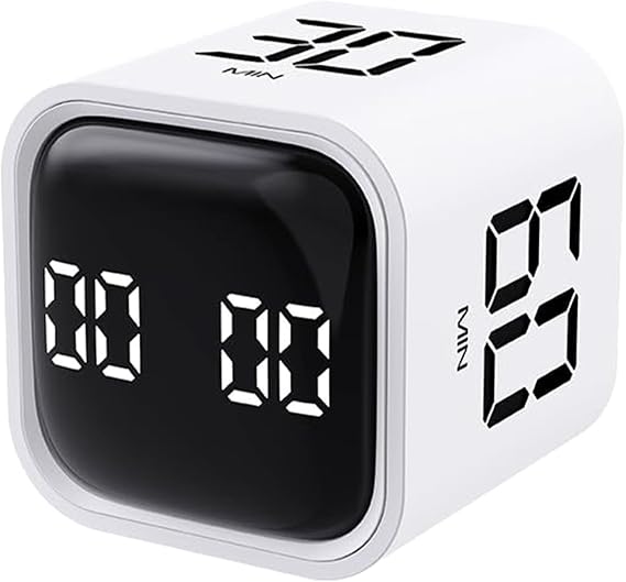 Visual Pomodoro Timer Cube with Gravity Sensor – Productivity Timer, Adjustable Volume & Vibration Alert, ADHD Timer&Countdown Stopwatch for Study, Work, School&Kitchen – Preset 5/10/30/60 Min (White)