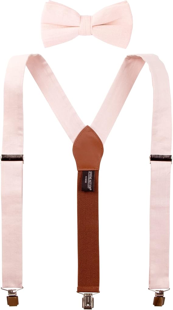 Spring Notion Mens' Linen Blend Suspenders and Bow Tie Set for Groomsmen Wedding