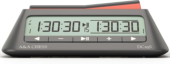 A&A Chess Clock, Digital Chess Timer with 38 Tournament Modes, Stylish Minimalist Design with Rocker, Portable Timer for Chess & Board Games (Black)