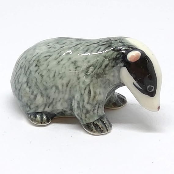 Handmade Ceramic Gray Badger Figurine, Woodland Shelf Decor