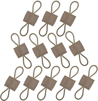 Pack of 12 Tactical Binding Retainer, Tactical Gear Holder Clip MOLLE Webbing Retainer Elastic Binding Ribbon Buckle for Tactical Vests Backpacks Bags or Molle Bags (Khaqi)