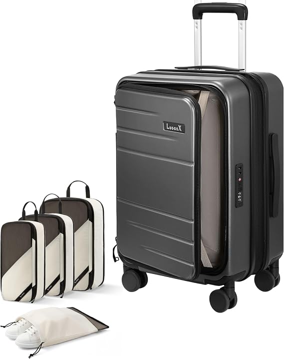 LUGGEX Carry On Luggage and 4 Set Packing Cubes Bundle Travel Essentials