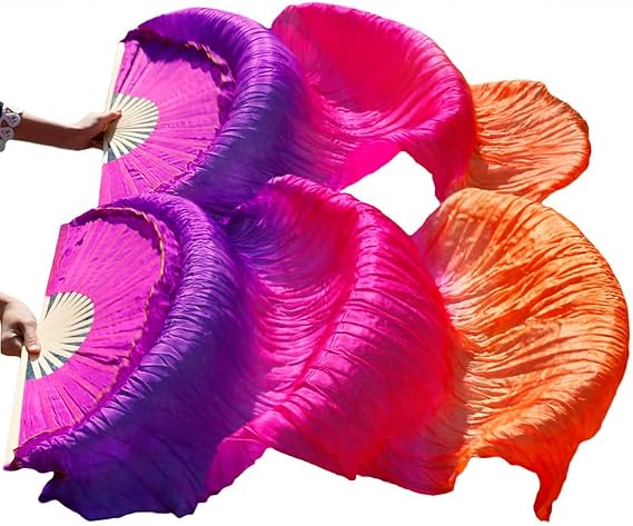 Faux Silk Bamboo Long Fans, Veils Handmade Dyed Belly Dance Veil Pure Silk Fan Belly Dance Accessories