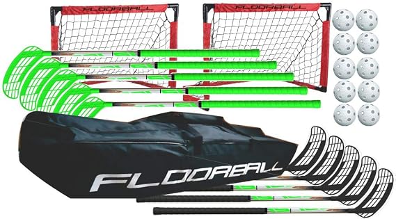 Score One 5v5 Floorball Set for Youth 85 cm Straight Blade Sticks, 10 Balls, 2 Goals & Stickbag