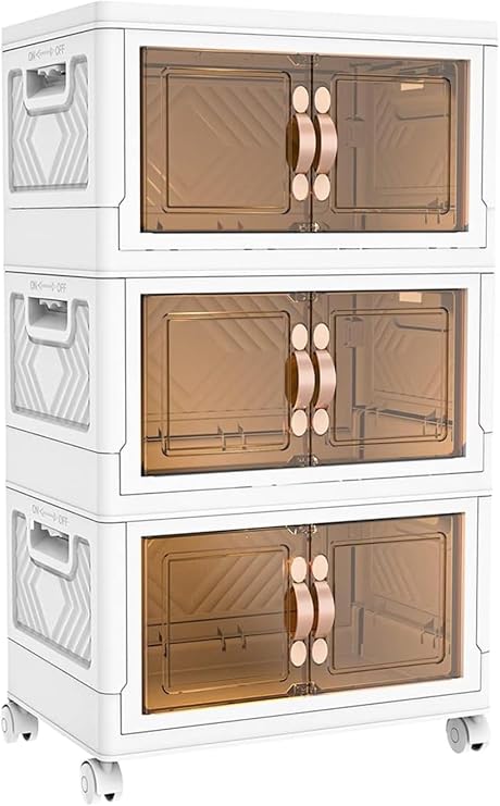 Folding Storage Cabinet, Folding Storage Box with Door, Storage Cabinet, Household Wardrobe, Closet, Storage Box, Easy Assembly, Wheels/Translucent Doors, Dustproof, Moisture-Proof