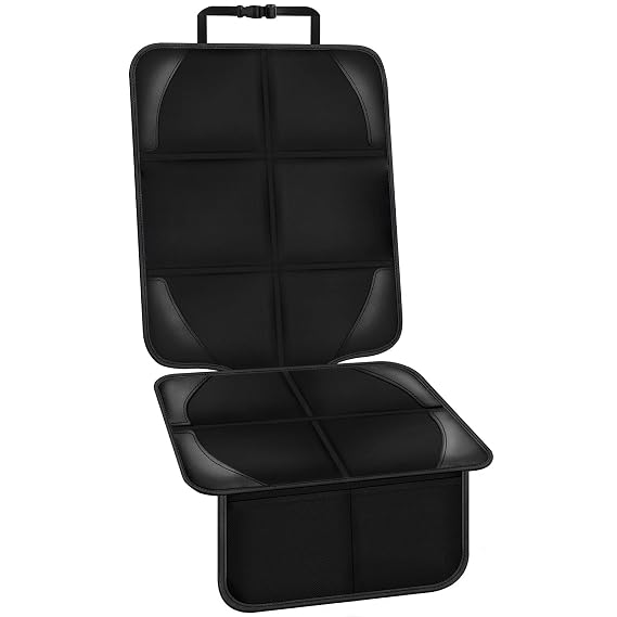 Car Seat Protector Covers - for Child Carseat mat 600d Fabric Waterproof Non Slip Thickest Padding with Storage Pockets Cushion Protectors Large Size Prevent Dirt Scratches (Black 1)