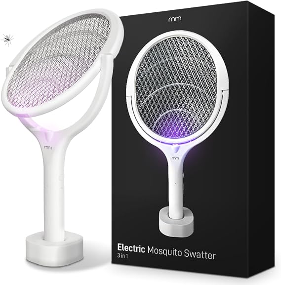 MikaMax Electric Fly Swatter Extra Powerful 4000V 2 in 1 with USB C Rechargeable Battery and UV Light Trap