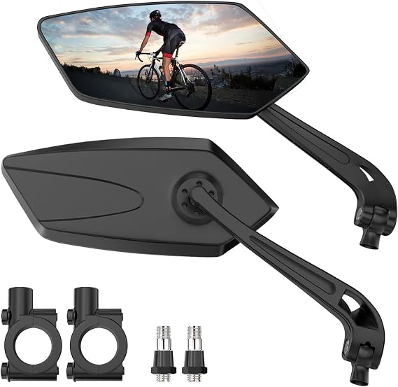Bike Mirror 2 Pack, Handlebar Rearview 360 Rotatable, Safe Wide Angle HD Glass for Rear View