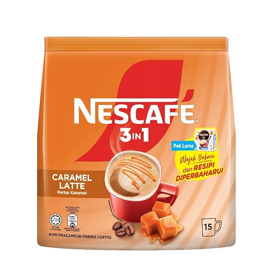 Nescafe 3 in 1 CARAMEL Coffee Latte - Instant Coffee Packets - Single Serve Flavored Coffee Mix