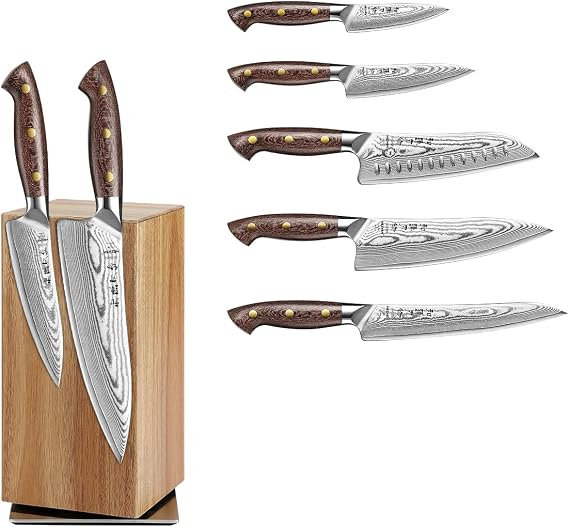 HEZHEN Chef Knife Set, 5 Pieces, 67 Layers Damascus Steel Kitchen Knife Set with 360 Magnetic Rotating Knife Holder