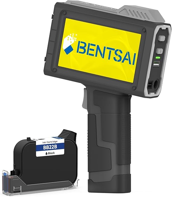 BENTSAI Handheld Inkjet Printer BT-HH62 Series Newly Upgraded with 16H Long Endurance Use for Batch Number Date Code Logo Serial Number QR Code on Plastic Cardboard Wood Metal 0.5 Inch with Sensor